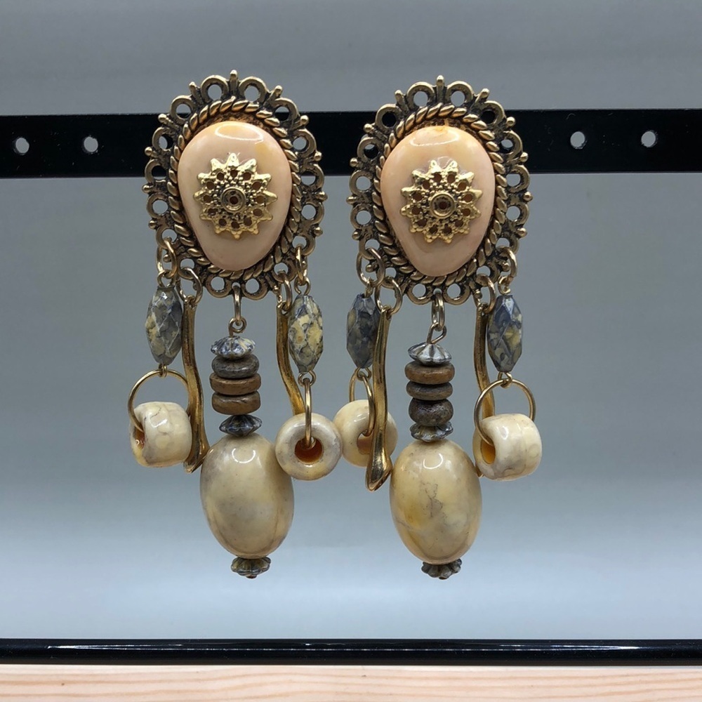 Vintage Artisan Charm Dangle Earrings Art to Wear
